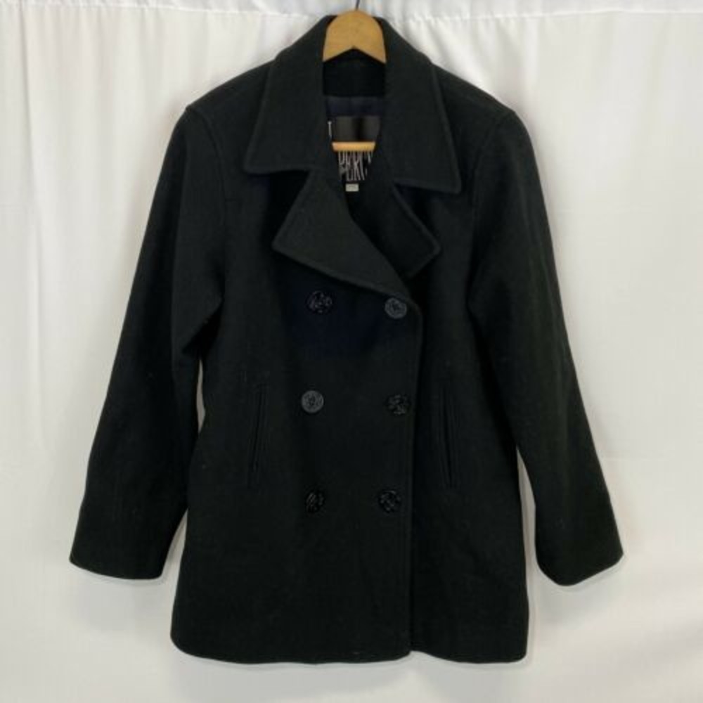 J. Percy Peacoat 10 Black Wool Double Breasted